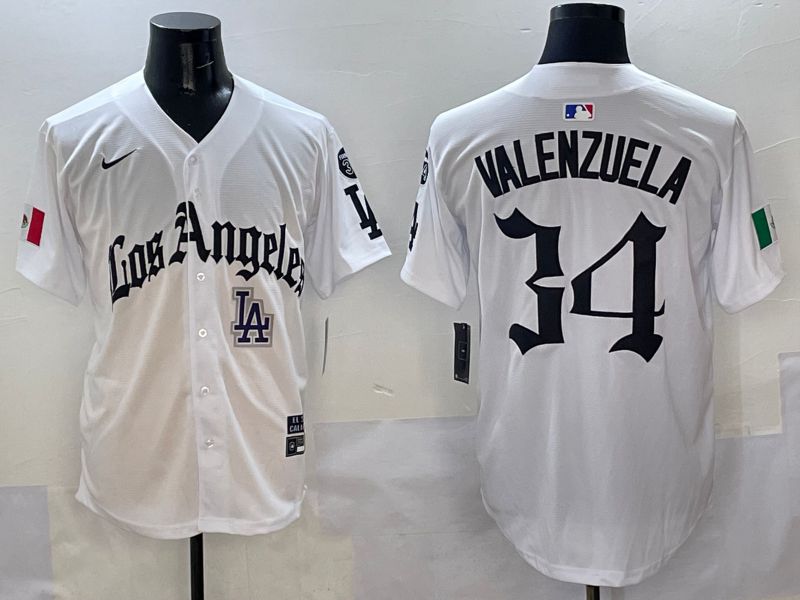 Men Los Angeles Dodgers 34 Valenzuela White Five generations Joint Name 2025 Nike MLB Jersey style 4